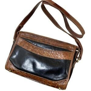 Vintage Brahmin Tuscan Black & Pecan Croc Crossbody Shoulder Bag