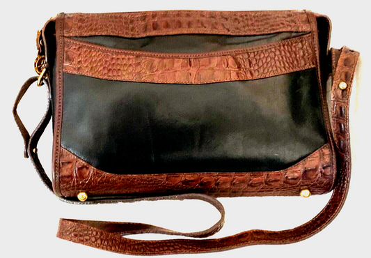 Vintage Brahmin Tuscan Black & Pecan Croc Crossbody Shoulder Bag