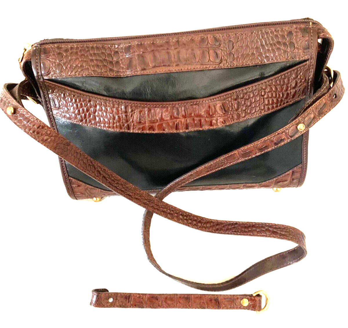 Vintage Brahmin Tuscan Black & Pecan Croc Crossbody Shoulder Bag