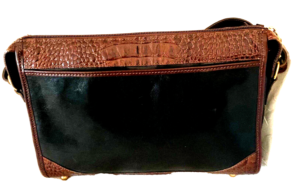 Vintage Brahmin Tuscan Black & Pecan Croc Crossbody Shoulder Bag