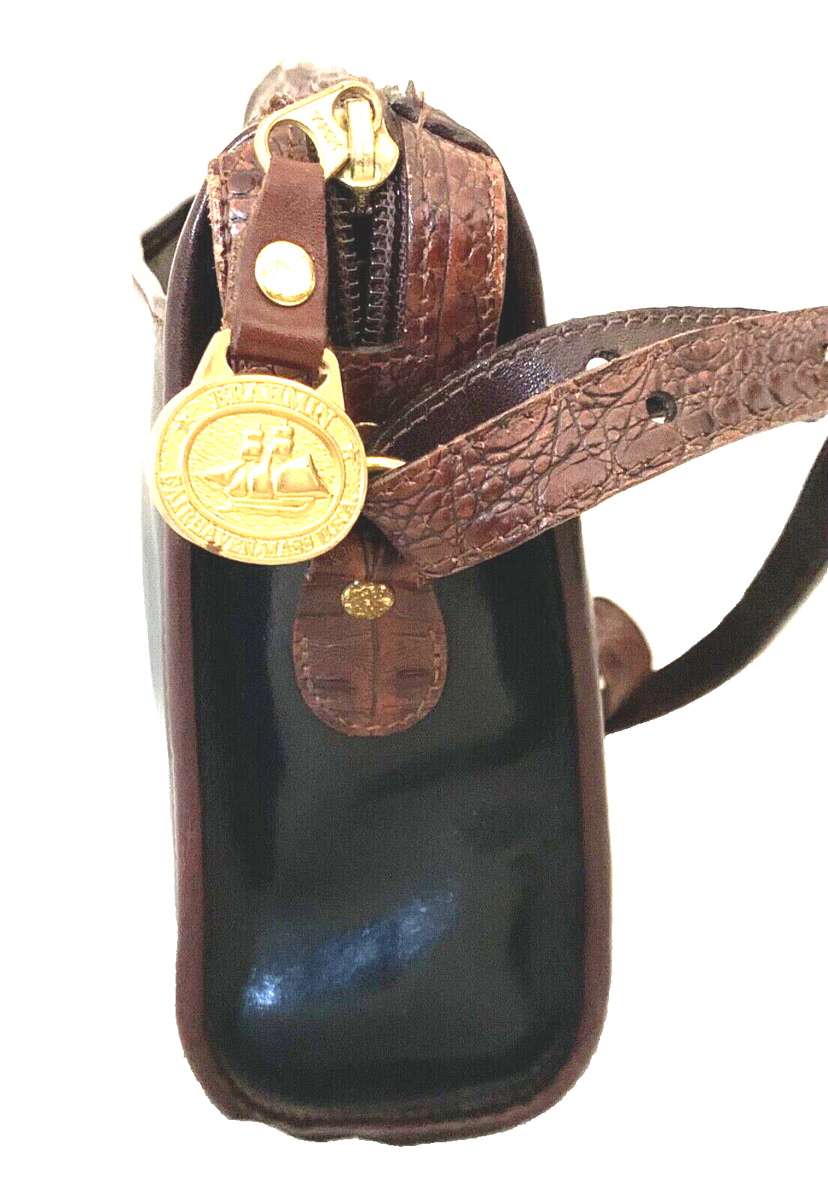 Vintage Brahmin Tuscan Black & Pecan Croc Crossbody Shoulder Bag