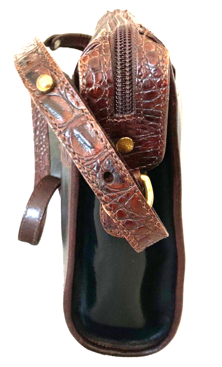 Vintage Brahmin Tuscan Black & Pecan Croc Crossbody Shoulder Bag