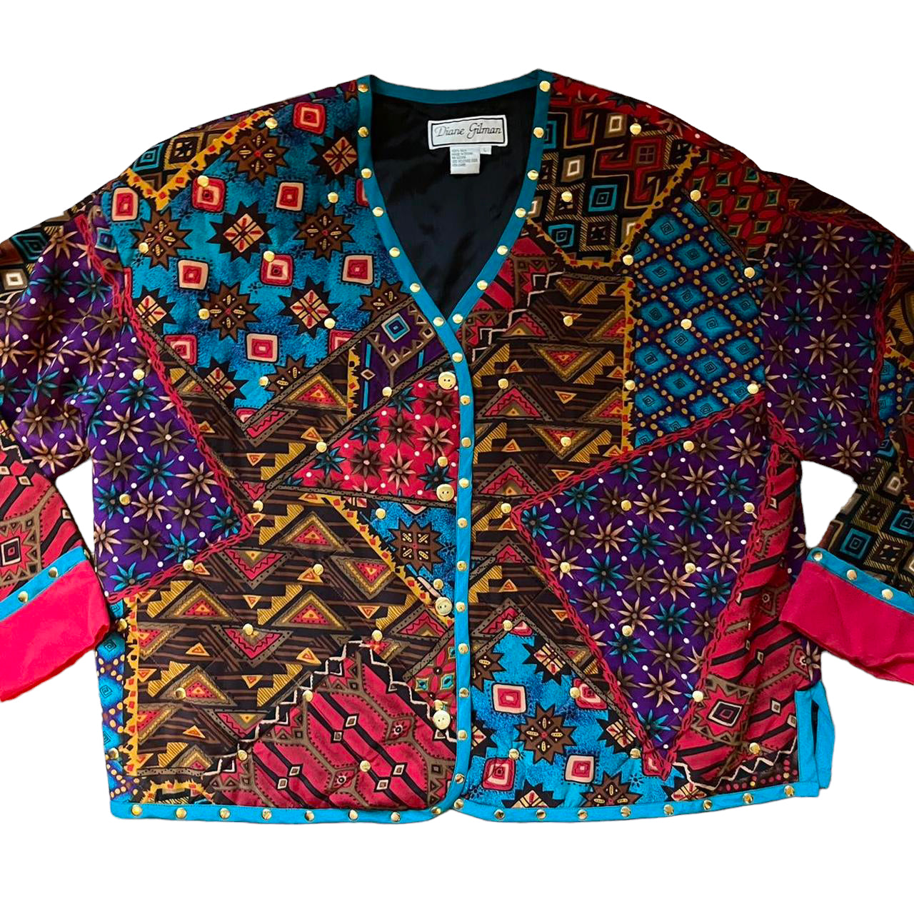 Diane Gilman Colorful Silk Quilted Jacket Size 2X