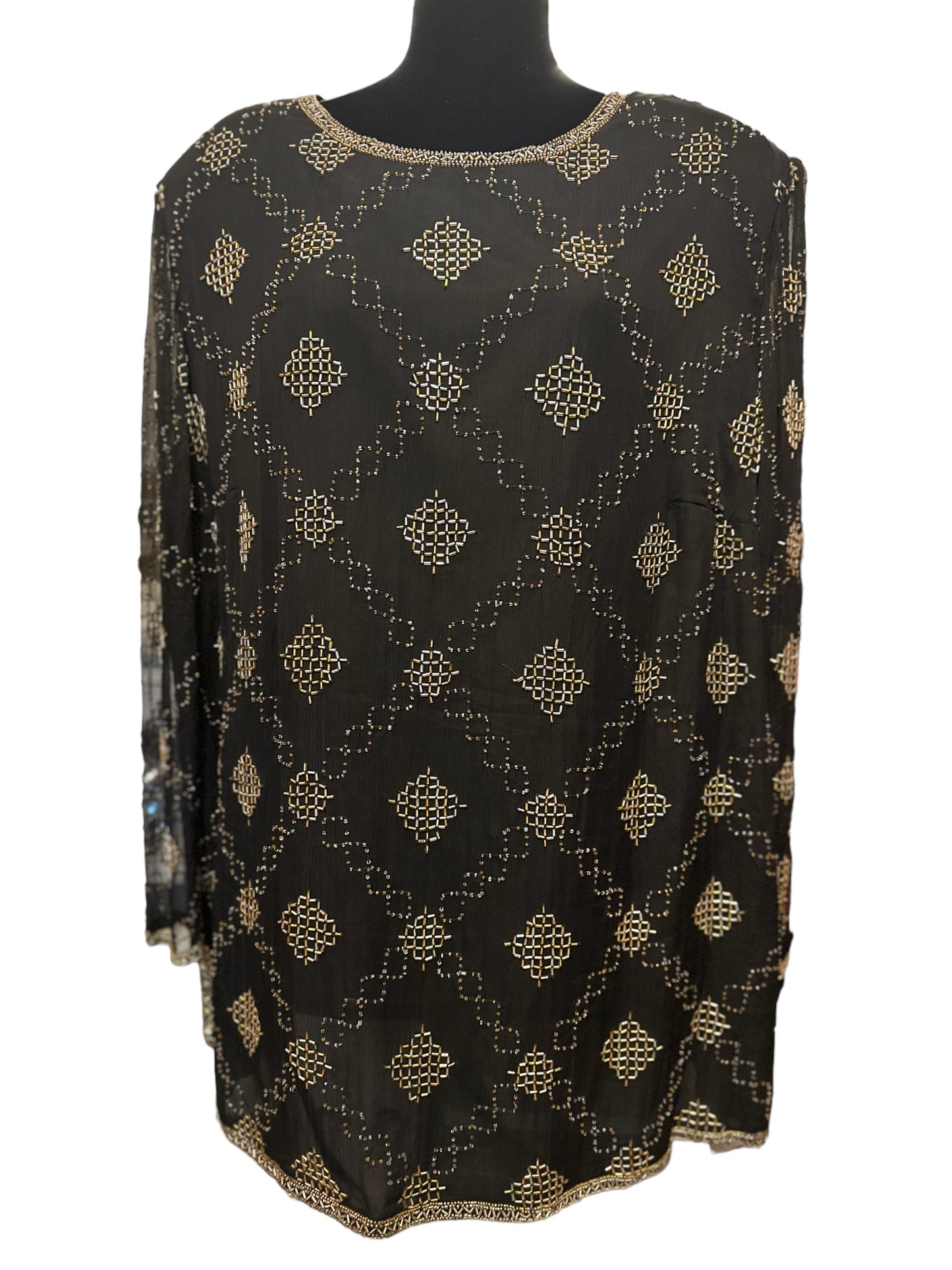 Papell Boutique Black Gold Beaded Tunic Size 1X