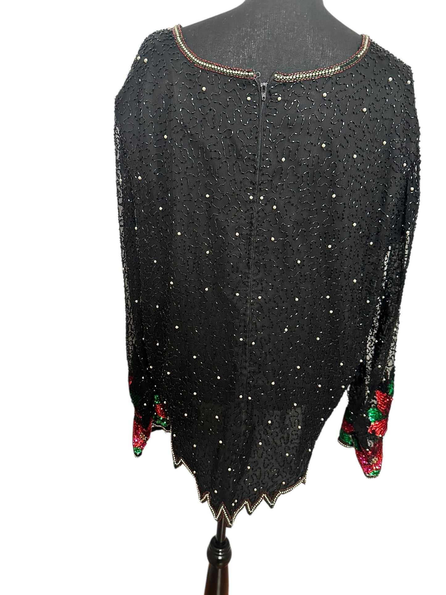 Laurence Kazar  Poinsettia Sequin Beaded Blouse (Signs of Wear) Size 2X