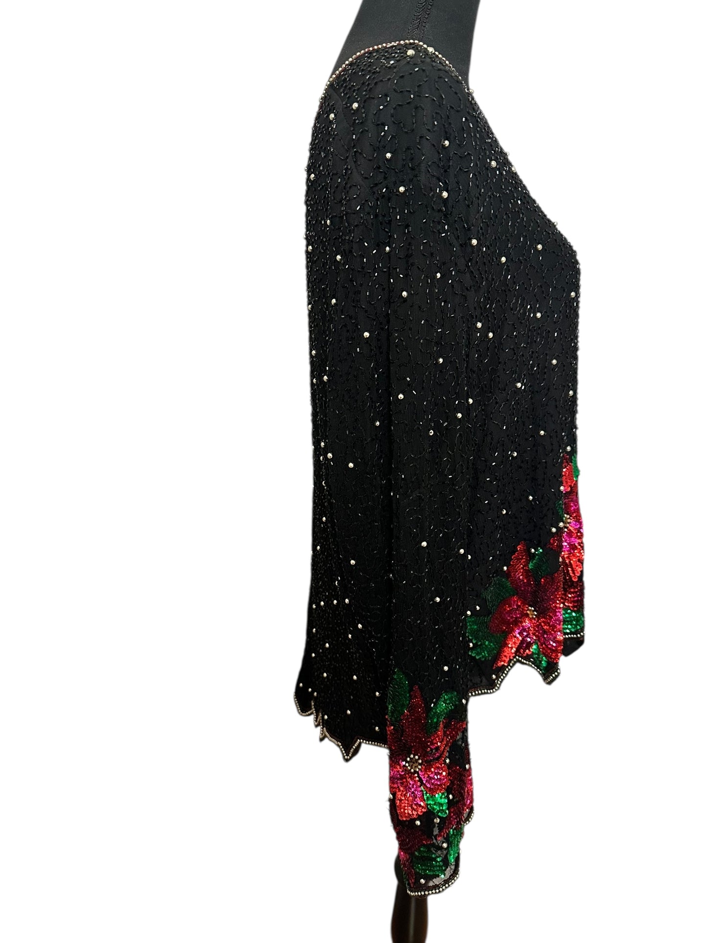 Laurence Kazar  Poinsettia Sequin Beaded Blouse (Signs of Wear) Size 2X