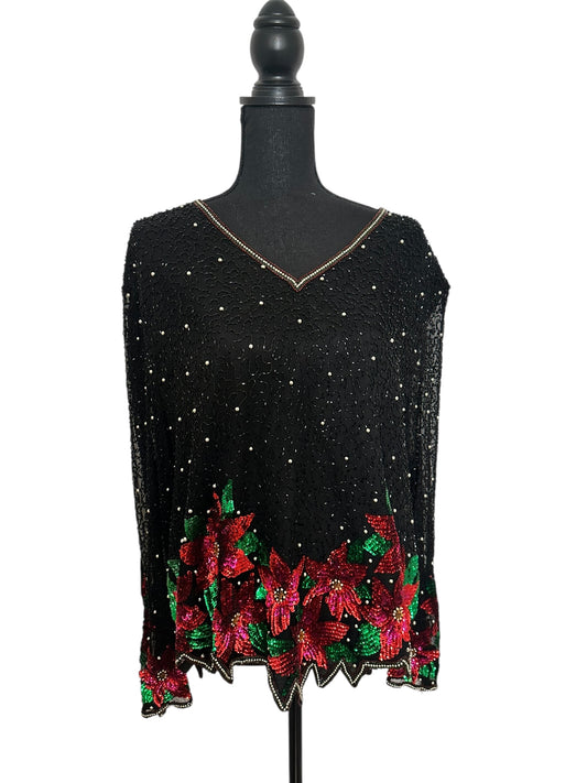 Laurence Kazar  Poinsettia Sequin Beaded Blouse (Signs of Wear) Size 2X