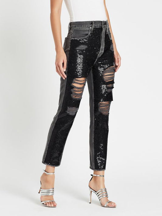 Frame High-rise Sequined Straight-leg Jeans In Basque Rips