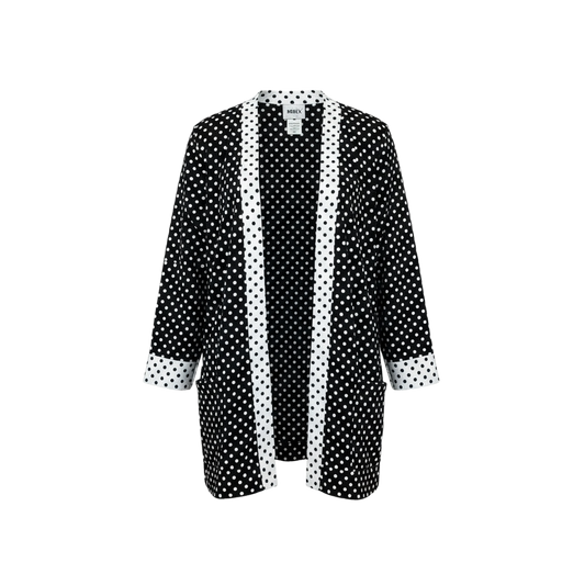 Leslie Fay Black White Polka Dot Open Front Jacket XLarge