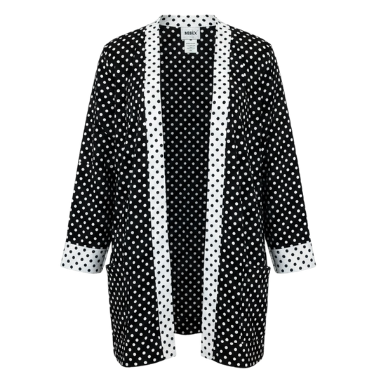 Leslie Fay Black White Polka Dot Open Front Jacket XLarge