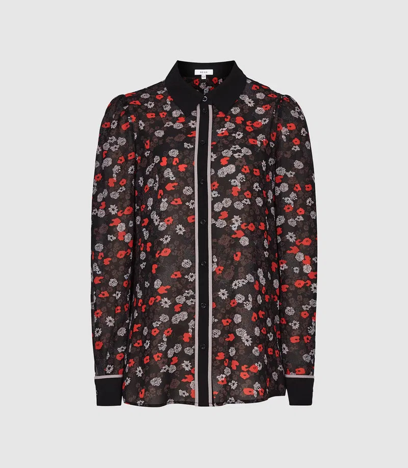 REISS Poppy Floral Printed Blouse Size 12