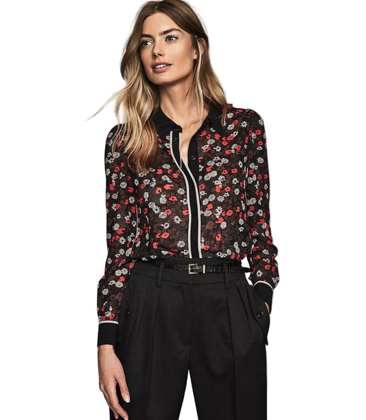 REISS Poppy Floral Printed Blouse Size 12