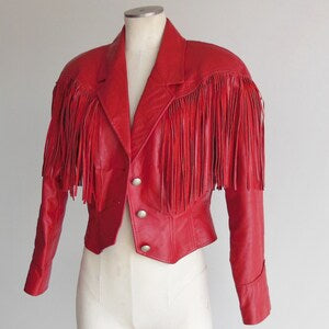 Pioneer Wear Red Leather Fringe Jacket Size Medium