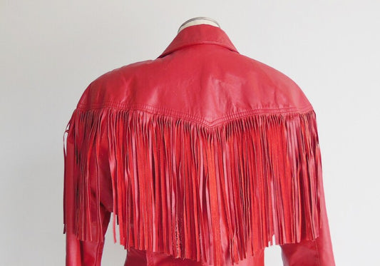 Pioneer Wear Red Leather Fringe Jacket Size Medium