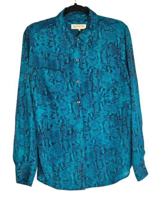 Jones New York Blue Black Animal Print Blouse Size Large