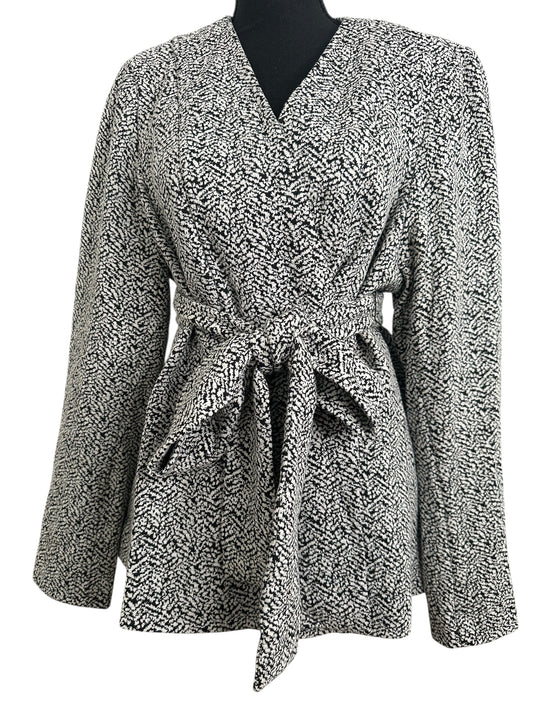 Lane Bryant Black White Sweater Blazer  Tie Waist Size 18