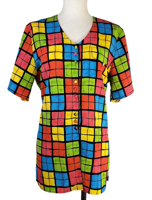 Christie & Jill Colorful Print Blouse Size XLarge