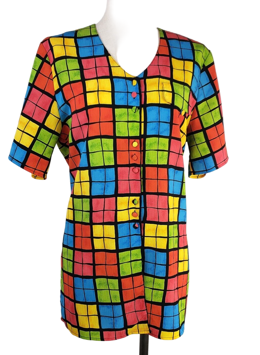 Christie & Jill Colorful Print Blouse Size XLarge