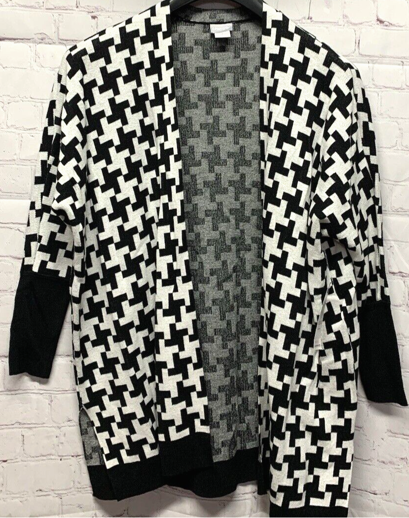 Chicos Black White Open Front Sweater Cardigan Size Large/XLarge
