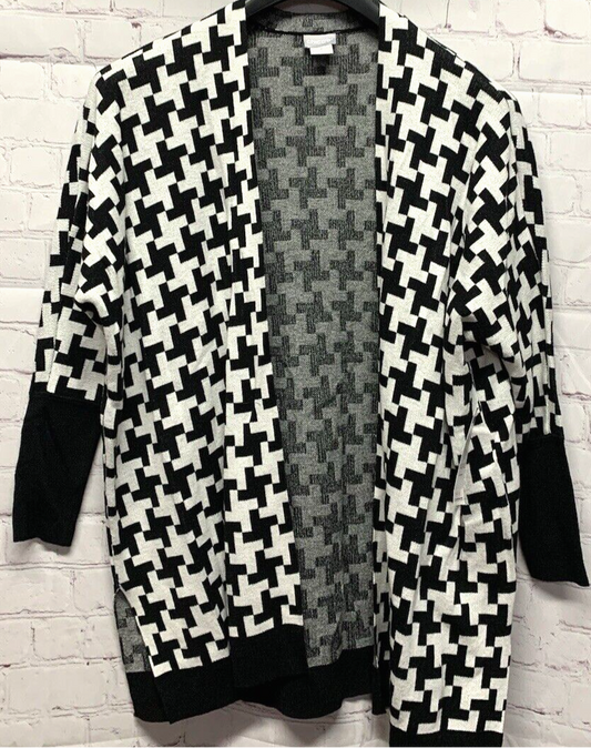 Chicos Black White Open Front Sweater Cardigan Size Large/XLarge