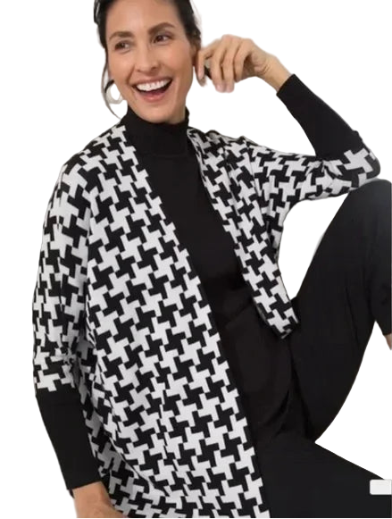 Chicos Black White Open Front Sweater Cardigan Size Large/XLarge