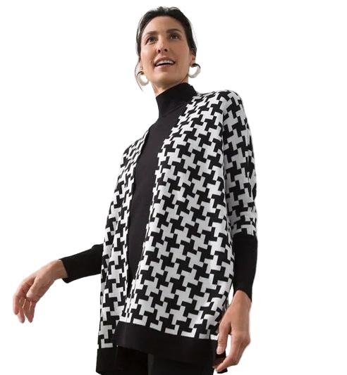 Chicos Black White Open Front Sweater Cardigan Size Large/XLarge