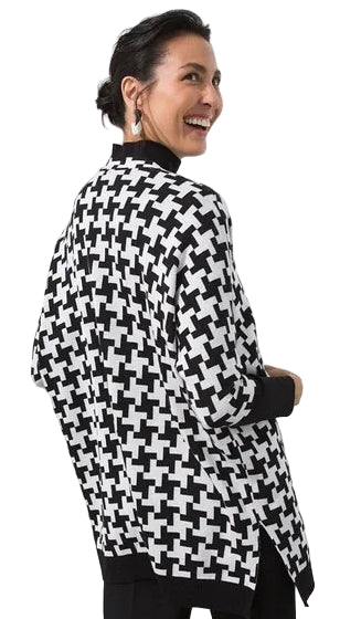 Chicos Black White Open Front Sweater Cardigan Size Large/XLarge