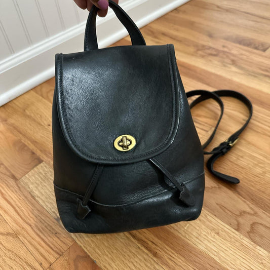 Coach Black Leather Mini Daypack with Top Handle and adjustable straps