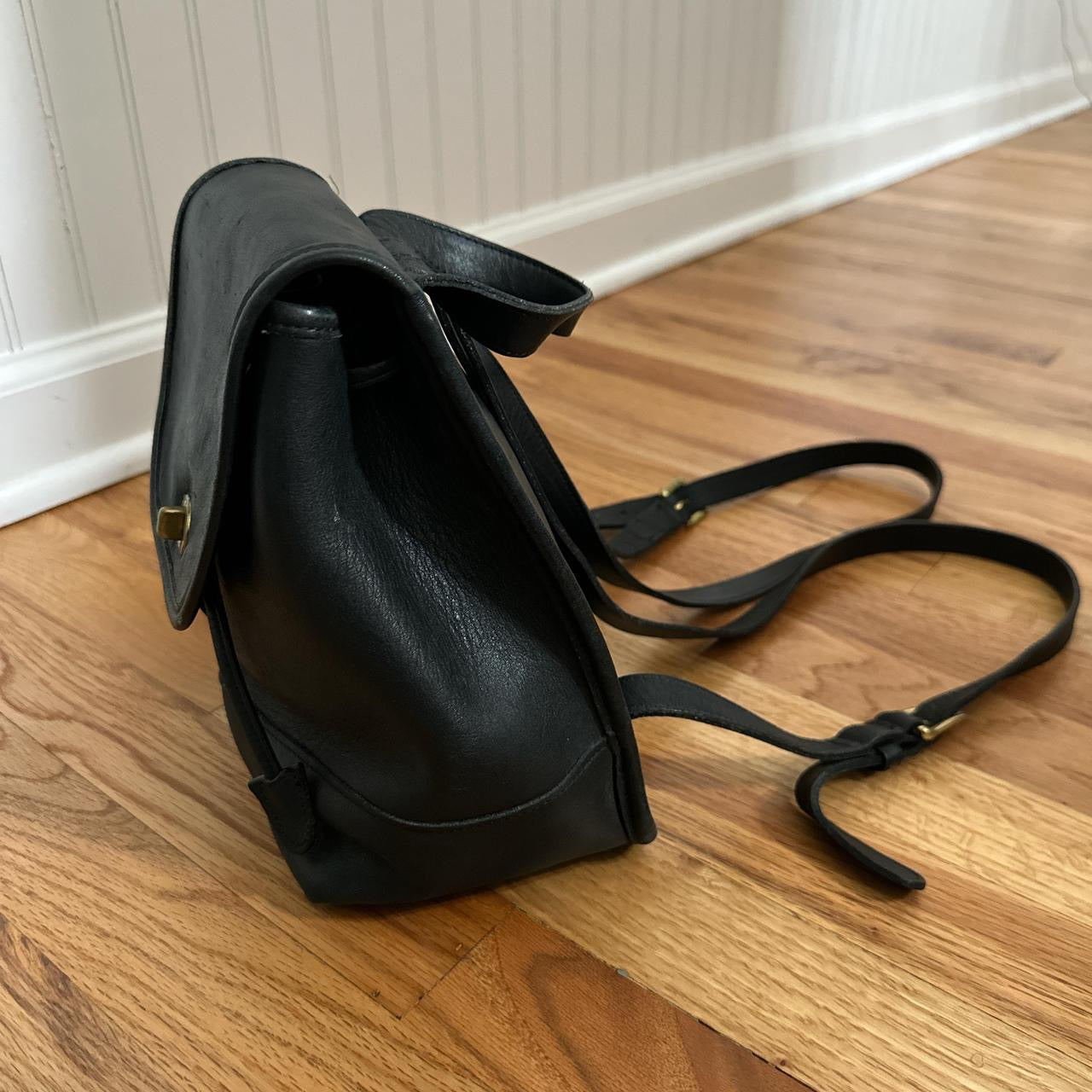 Coach Black Leather Mini Daypack with Top Handle and adjustable straps