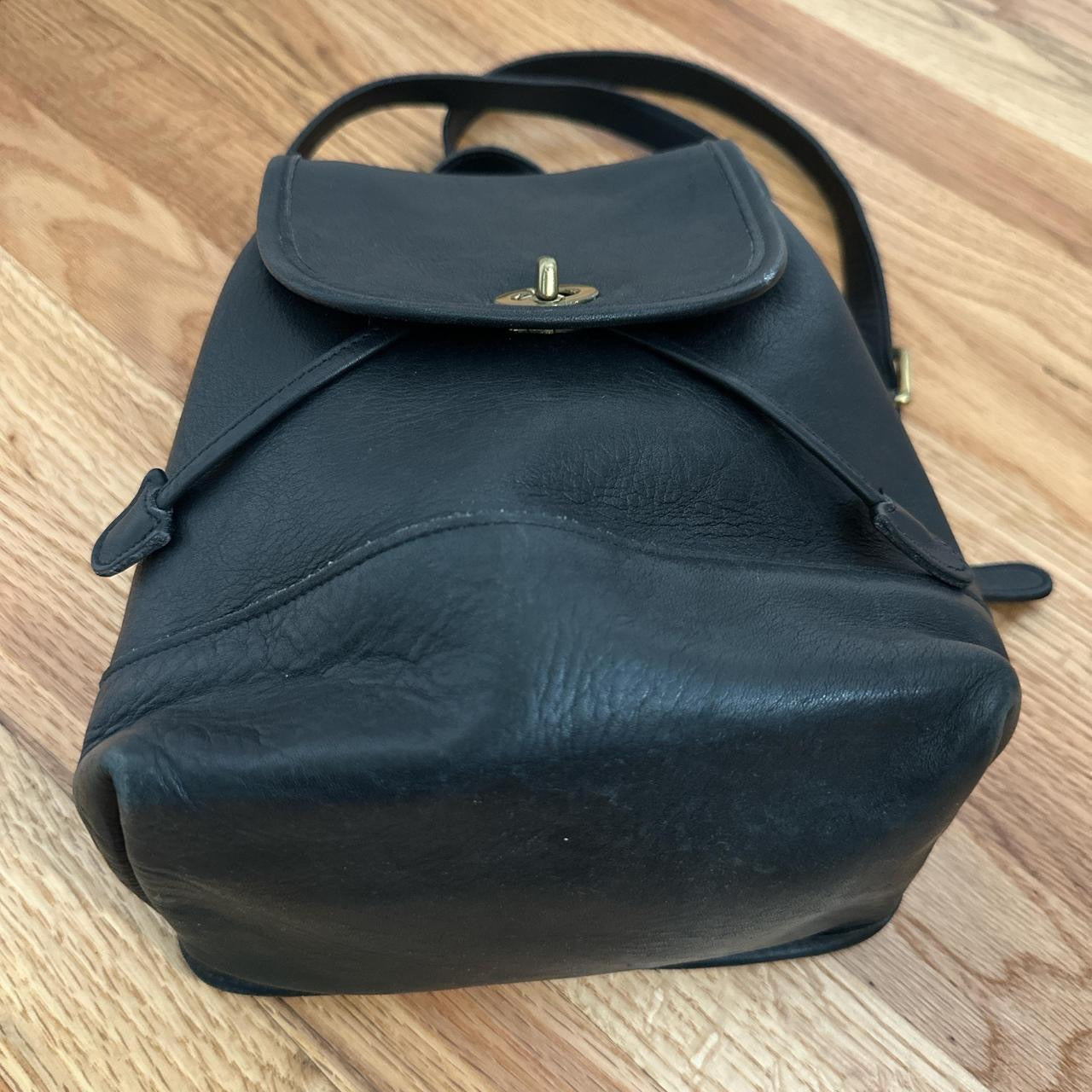 Coach Black Leather Mini Daypack with Top Handle and adjustable straps