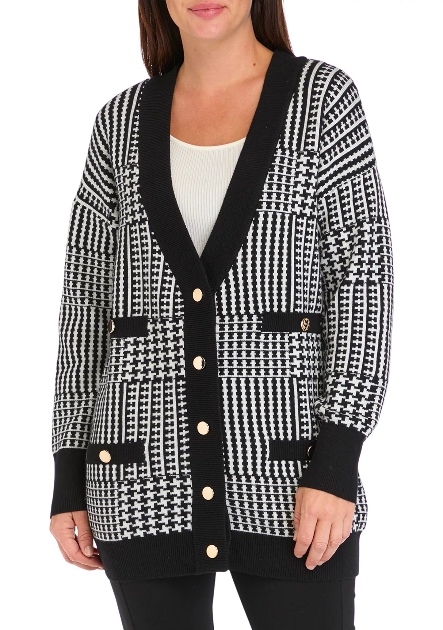 Joseph A. Patterned Cardigan Black White Size Medium