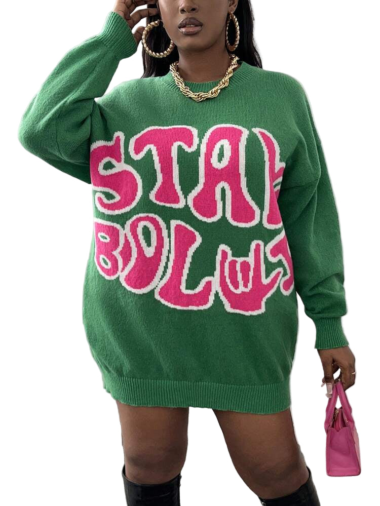 Shein "Stay Bold" Green Pink Shein Oversized Sweater Size XLarge