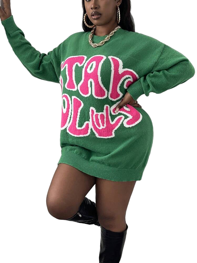 Shein "Stay Bold" Green Pink Shein Oversized Sweater Size XLarge