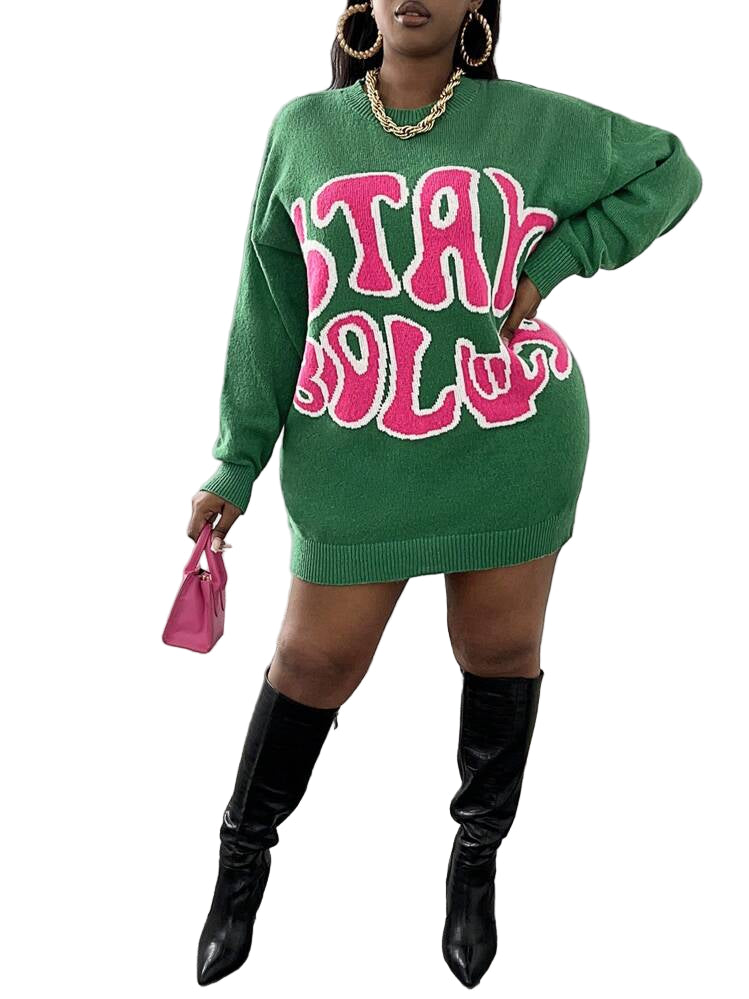Shein "Stay Bold" Green Pink Shein Oversized Sweater Size XLarge