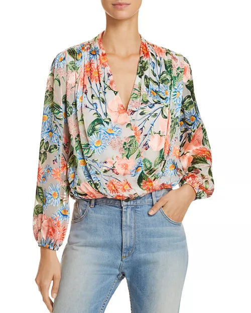Alice + Olivia Trista Floral Burnout Crossover Blouse Size Medium