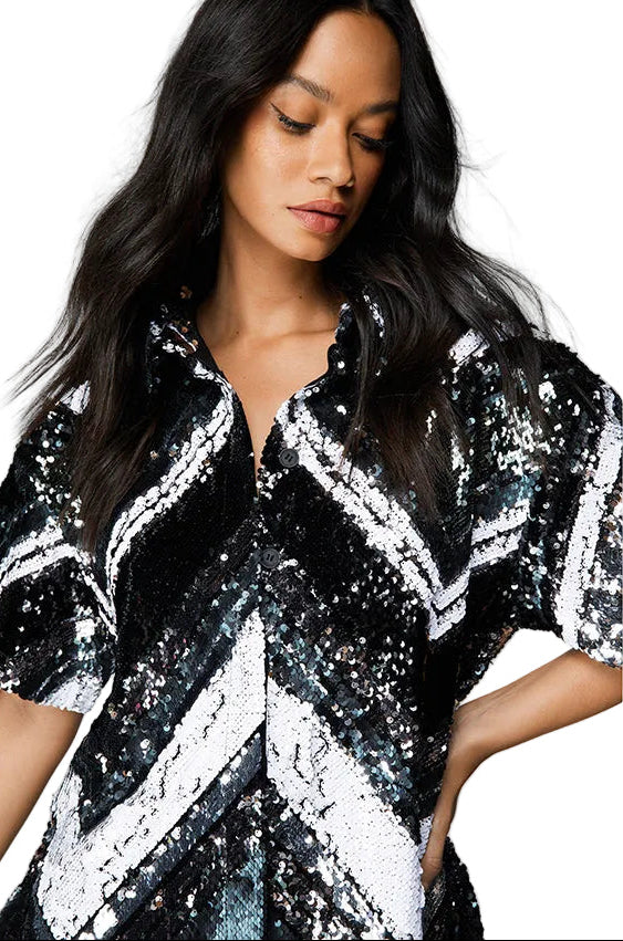 Nasty Gal Sequined Zig Zag Placement Shirt Dress Size 4