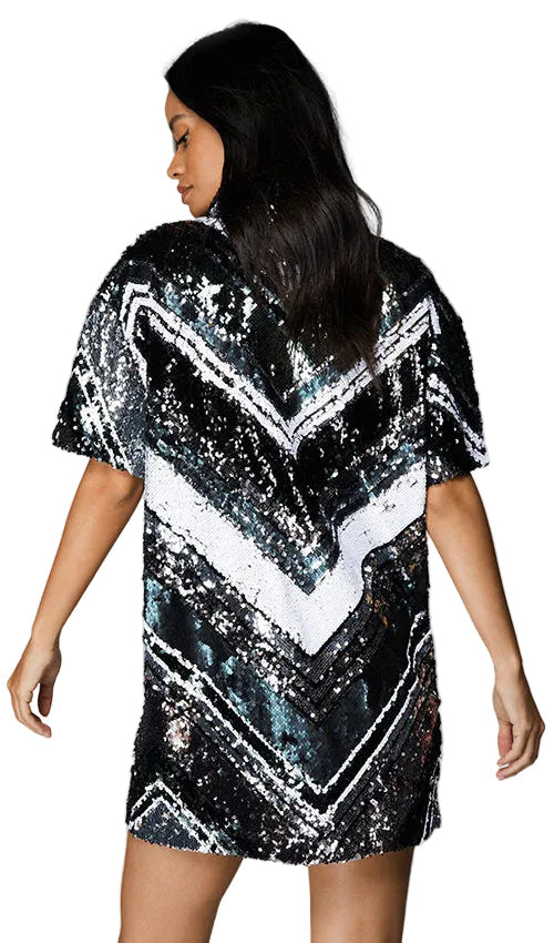 Nasty Gal Sequined Zig Zag Placement Shirt Dress Size 4