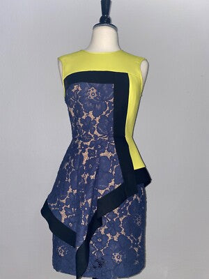 BCBGMaxAzria Colorblock Lace Peplum Dress Size 6