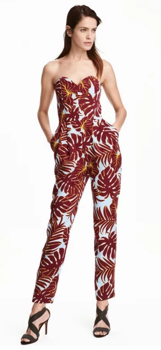 H&M Conscious Hawaiian Print Strapless Bustier Jumpsuit Size 6