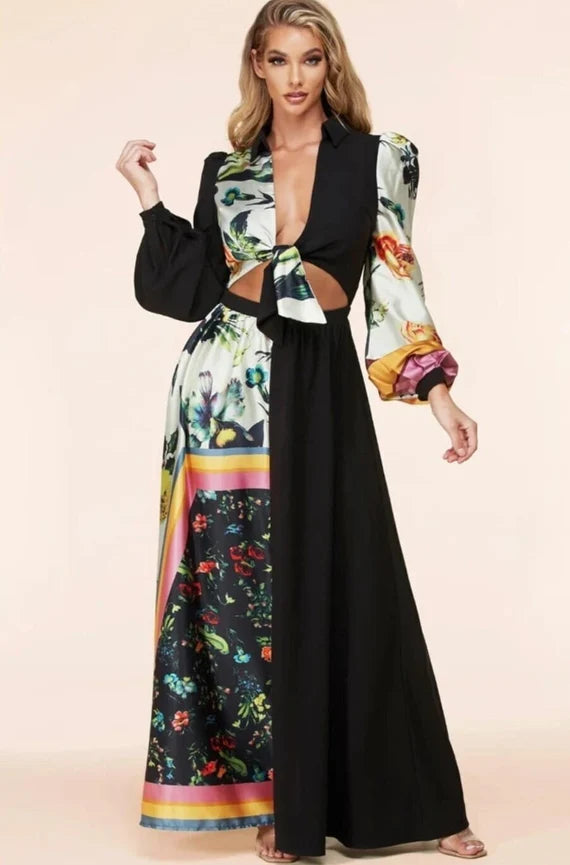 Latisse Black Floral Dress Size Large