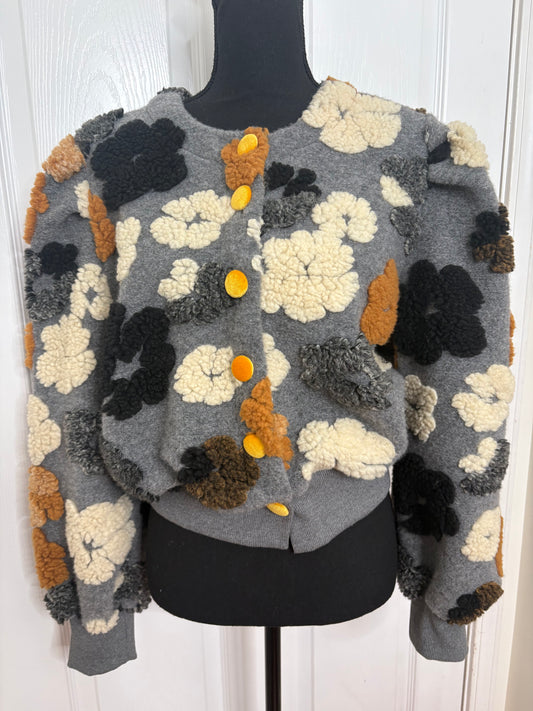 Floral Cropped 3-D Bomber Jacket Size Medium