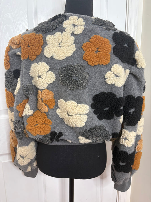 Floral Cropped 3-D Bomber Jacket Size Medium