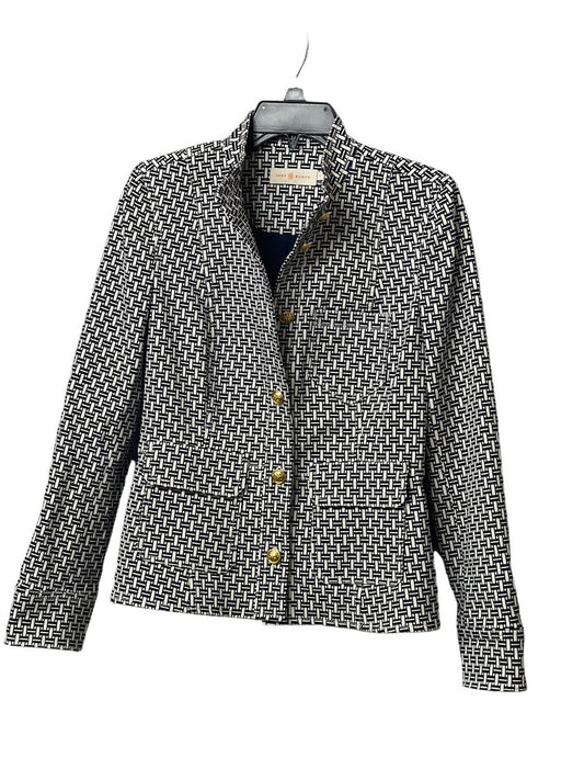 Tory Burch Cameron Jacket Crosshatch Print Ivory/Navy Size 10