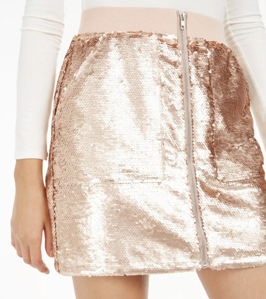 Bar III x Becca Tilley Rose Gold Mini Skirt Size Large (Best Fit Small/Medium)