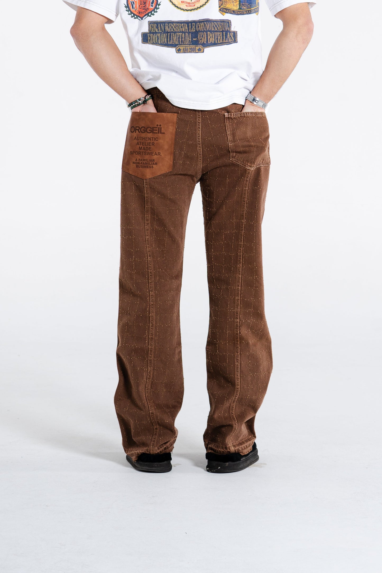 Orggeïl Laser Checkered Brown Jeans