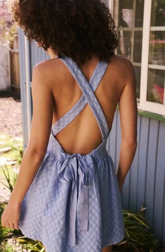 Free People Va Va Volume Jacquard Criss Cross Back Mini Dress Size Large