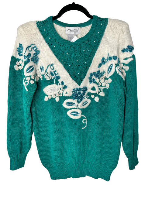 Vintage Christine Green White Sweater Size Medium