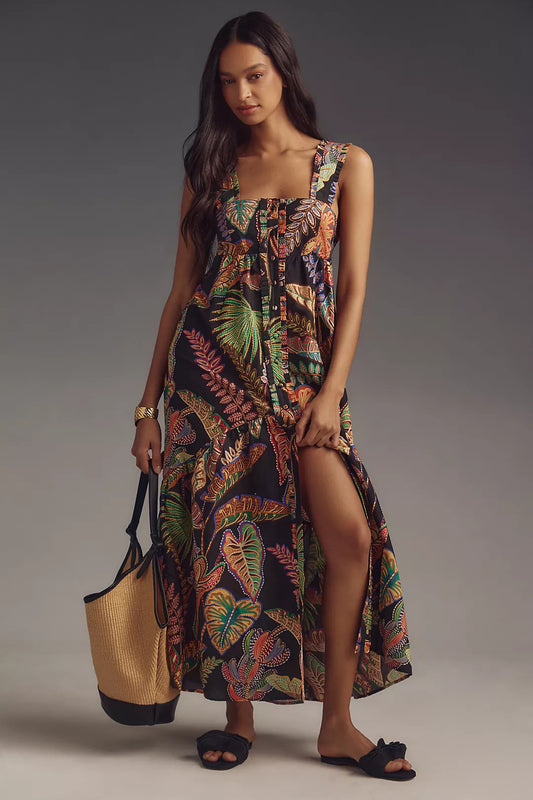 Anthropologie Farm Rio Cool Foliage Sleeveless Midi Dress Size XLarge