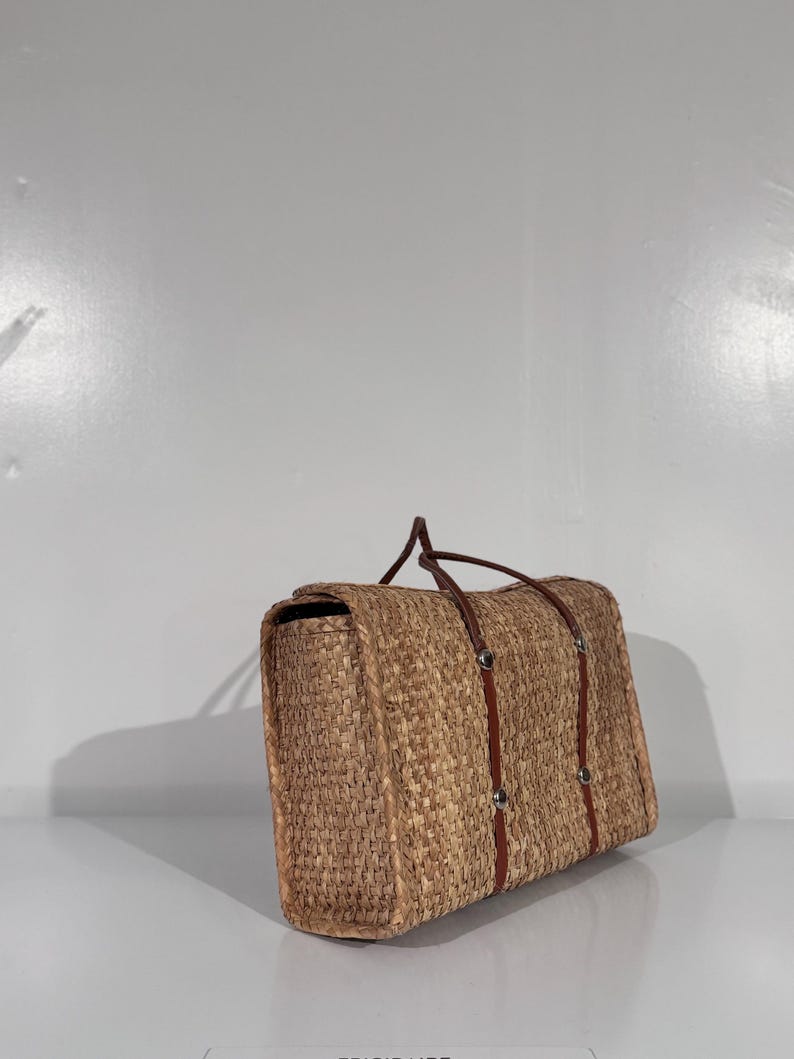 Vintage Woven Straw Tote Bag Bohemian Textile Beach Bag