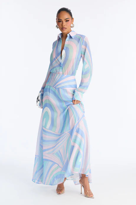 Fashion Nova Pastel Colorful Print Maxi Dress Size Medium